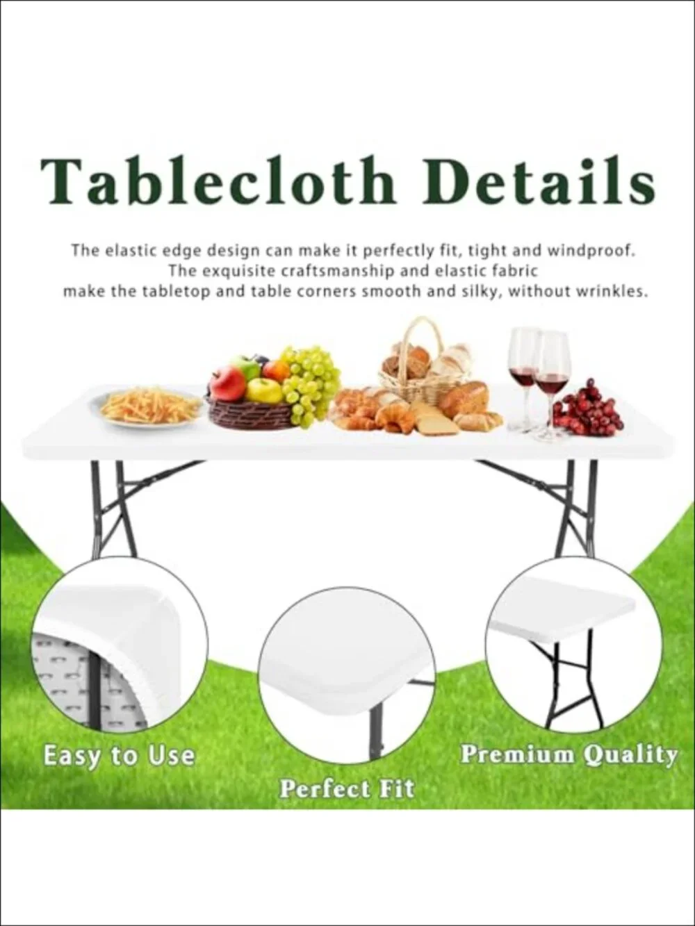 Picnic Table Cover Fitted Tablecloth 6 ft Rectangle Waterproof Polyester